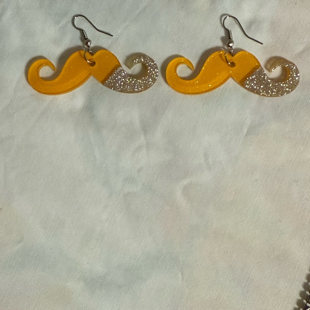 Yellow Glitter Mustache Earrings